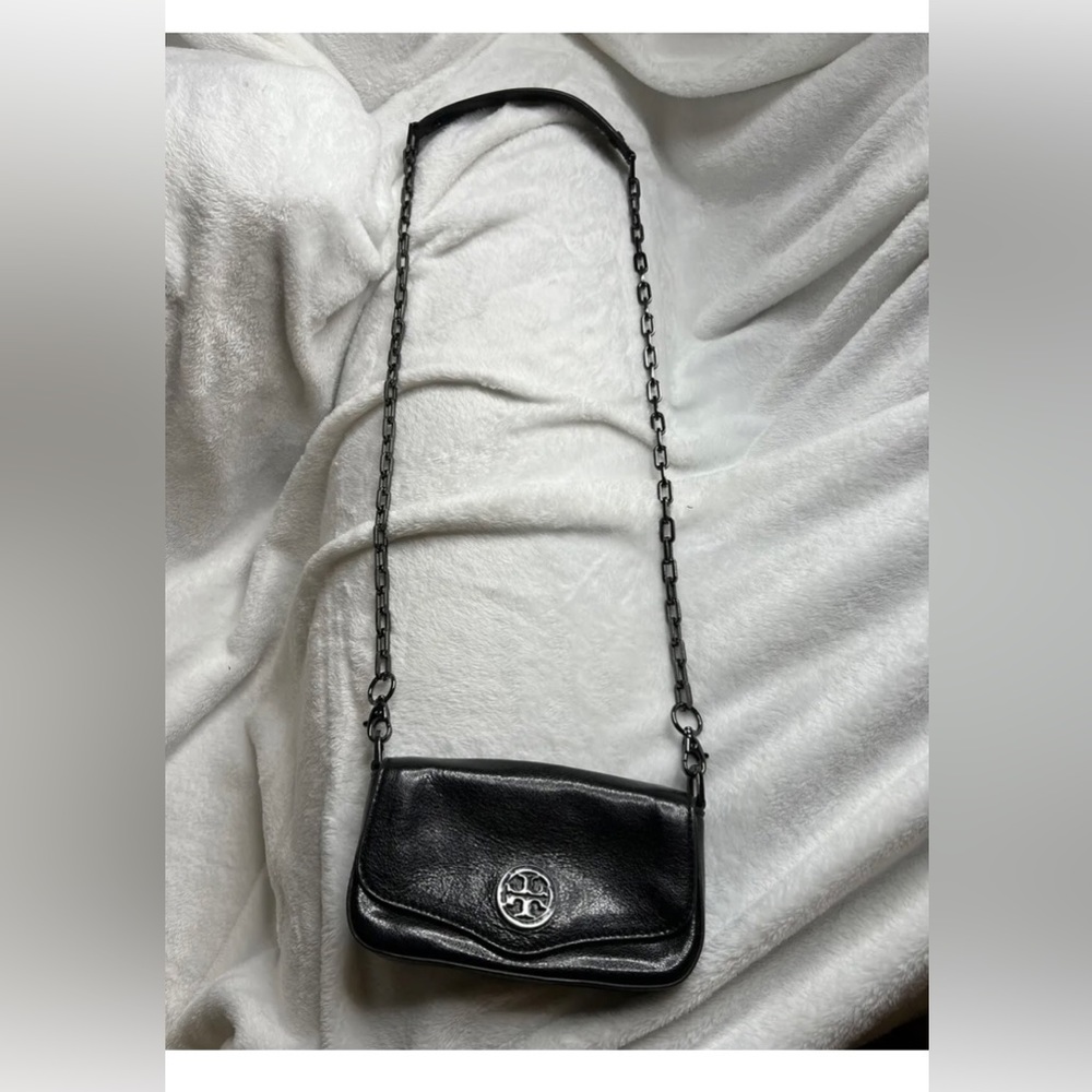 Tory Burch Black Crossbody Smoke Grey Black Color Chain Handbag Purse